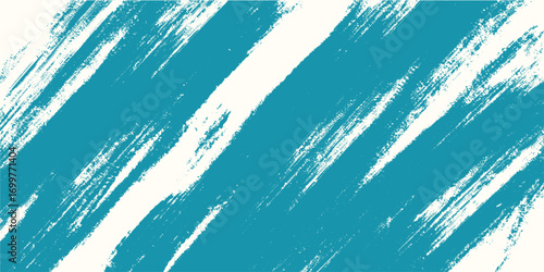 Horizontal grunge brush strokes background. Roughly smeared azure paint on canvas. Abstract texture template, vector graphics