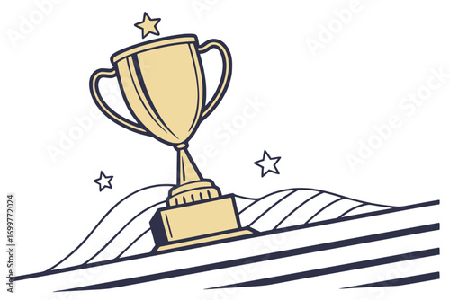 Vector icon of a trophy cup, flat golden solid color, minimal design, white background