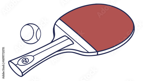 Minimal vector icon of a table tennis paddle with ball, flat solid colors, white background, no text