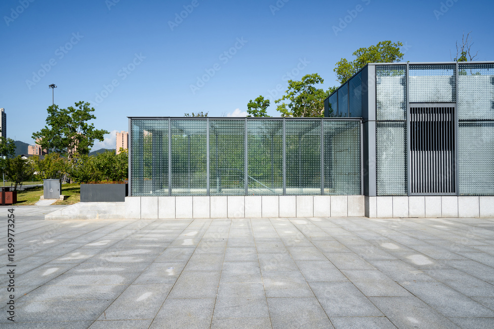 Obraz premium empty brick floor with modern building