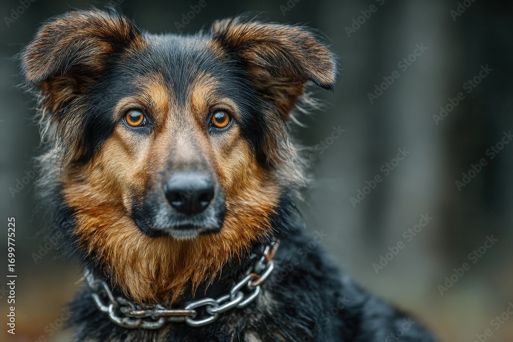 Fototapeta premium Portrait of a Beautiful Dog with Striking Brown Eyes in Nature