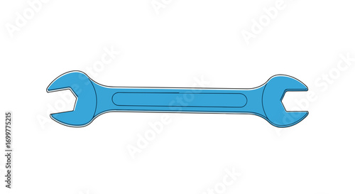 Illustration of a light blue wrench on a white background, emphasizing tool for repair and maintenance representing mechanical work, craftsmanship,