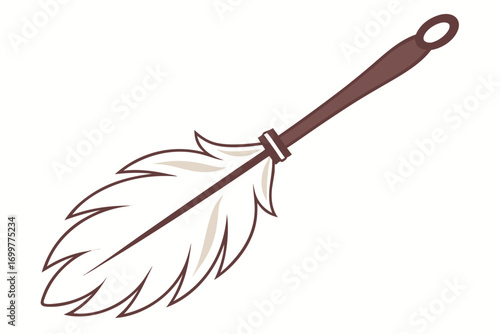 Feather Duster with Brown Handle and White Feathers on White Background cleaning hygiene