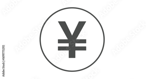 Yen or yuan currency symbol outlined inside of a circle on a clean white background, financial concept