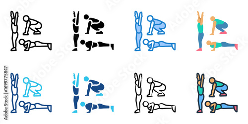 Burpees icon set multiple style collection 
