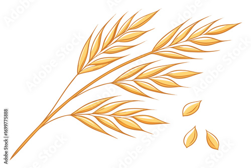 Golden Wheat Stalk with Scattered Grains Isolated on White Background cereal agriculture