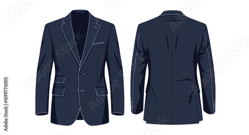 Elegant tailored blazer illustration showcasing modern fashion design and sartorial style with pristine detail rendering emphasizing sophisticated