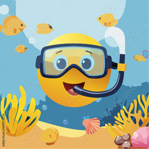 Emoji diving mask with snorkel vector icon illustration.