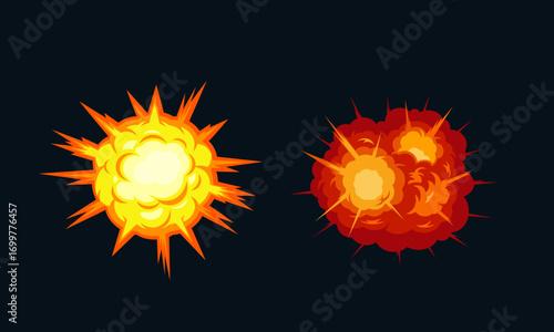 Cartoon explosion, smoke or fire, atomic bomb or dynamite bomb, vector illustration.