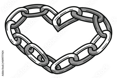 Heart Shaped Chain Link Outline Vector Illustration Keywords: heart, chain, link, love, symbol, connection