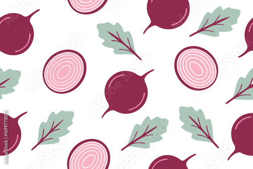 Pattern of Beets and Leaves on White Background beetroot root vegetable