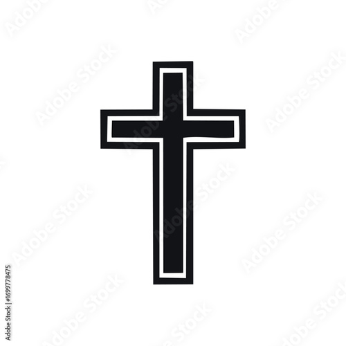 Simple, black and white illustration of a Christian cross symbol, isolated on white background.