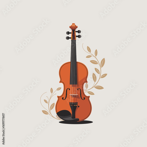 This detailed illustration of a violin, adorned with stylized leaves, beautifully merges musical artistry with nature, creating an emotional connection to music and creativity.