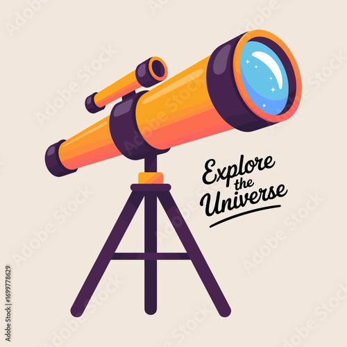 This colorful telescope invites viewers to explore the vastness of the universe, symbolizing curiosity and adventure in the realm of astronomy and exploration.