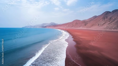 Wide shot of the Red Beach in Panjin during peak season
