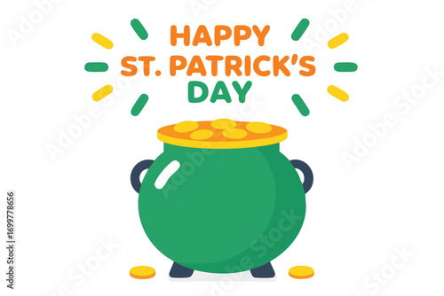 Pot Of Gold With Happy St Patricks Day Text holiday celebration