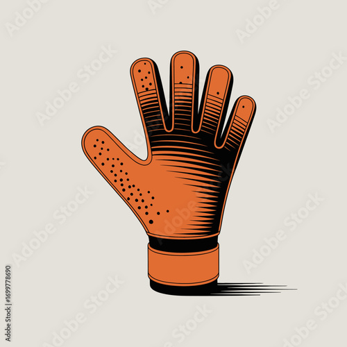An eye-catching orange glove showcases intricate texture patterns, underscoring the union of functionality and design, and represents protection and human innovation in lifestyle elements.