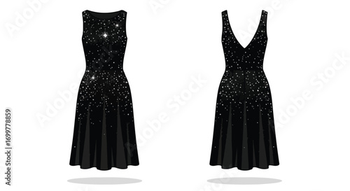 Elegant black cocktail dresses with scattered shimmer, ideal for sophisticated evening events and celebrations that require a touch of subtle glamour