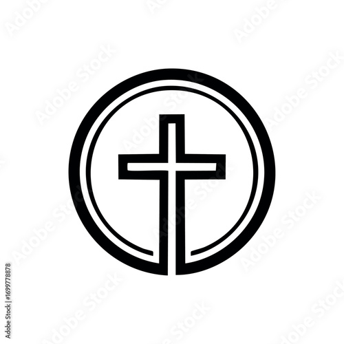 Simple Christian cross symbol within a double circle.