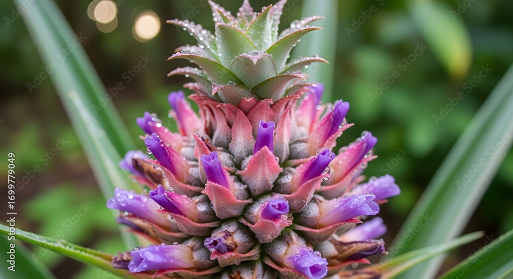 Fototapeta premium Pineapple Flower Cluster in Green Foliage