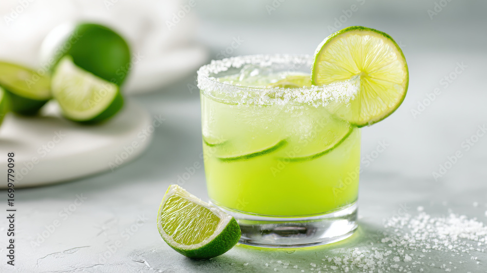 Fototapeta premium Refreshing margarita cocktail, perfect for summer enjoyment and celebration.
