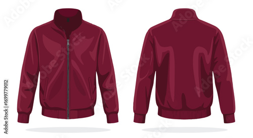 Burgundy jacket illustration showcasing front and back design details on a clean white backdrop for fashion visuals