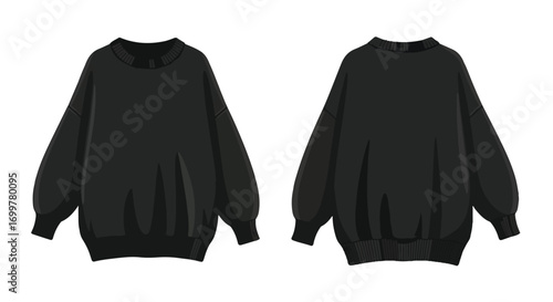Minimalist Illustration of a Comfortable Black Sweater Showcasing Front and Back Views Suitable for Fashion Design Concepts and Apparel Catalogs