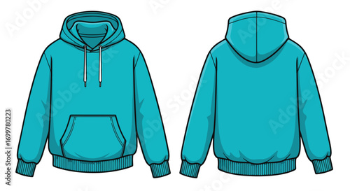 Turquoise hoodie template showcasing front and back design ideal for apparel designers and online retailers showcasing style versatility