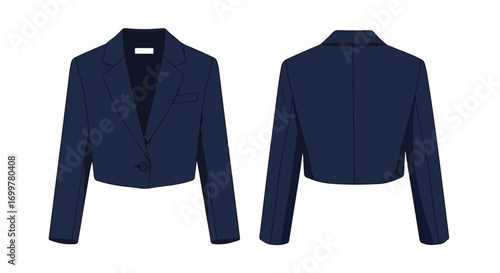 Elegant women's tailored navy blazer with structured design and versatile styling options suitable for professional and casual occasions