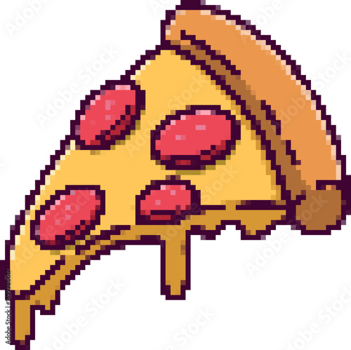 Pixel art pizza isolated on white background. Vector illustration