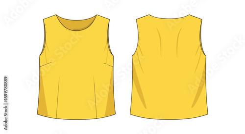 Technical flat sketch depicting a women's tank top, showcasing front and back views for fashion design reference and apparel production assistance