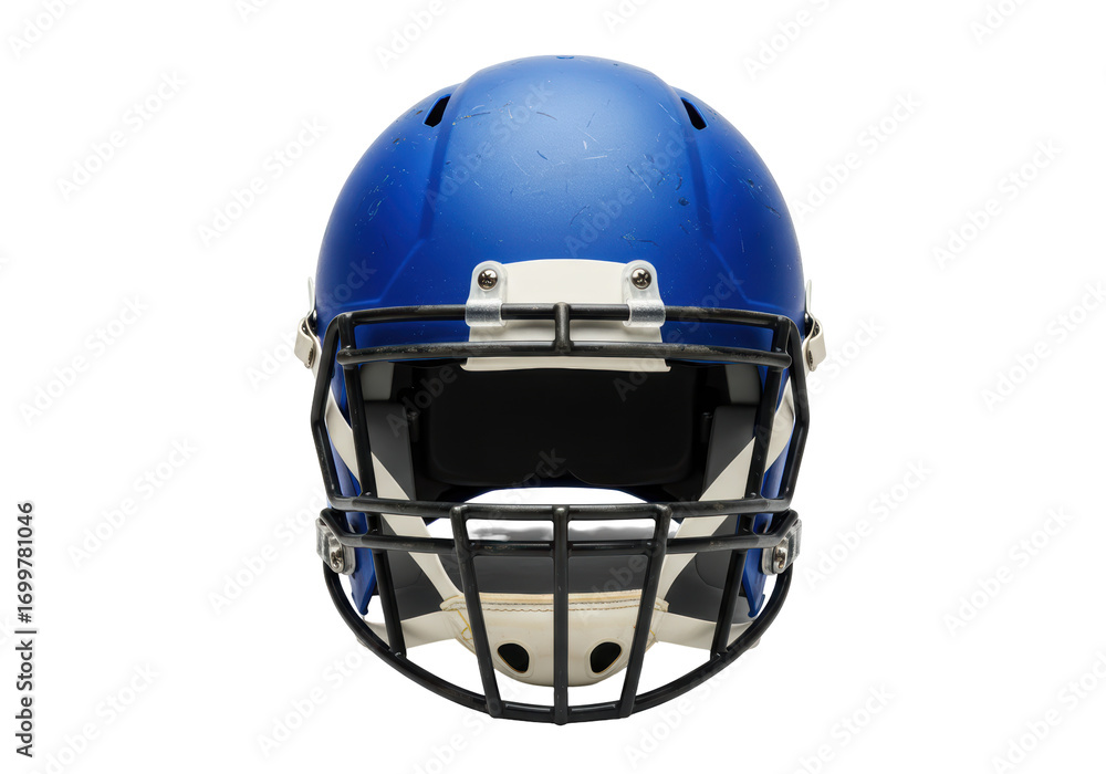 Fototapeta premium Isolated Blue American Football Helmet with Black Face Mask for Protection in Sports Games