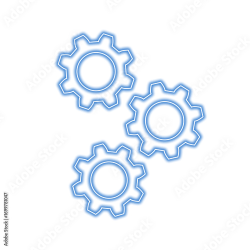 Three glowing gears rotating together represent teamwork, progress, and mechanical processes