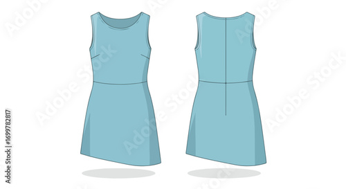 Sleeveless azure dress front and back design offering a clean modern look for fashion design and illustration projects that need a fresh garment