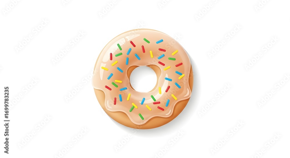Obraz premium Delicious frosted donut with colorful sprinkles, perfect for sweet treat cravings and bakery promotions