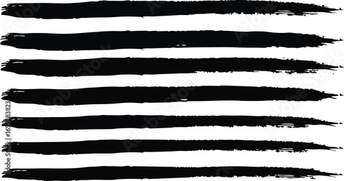 Seven black brush stroke lines on white background