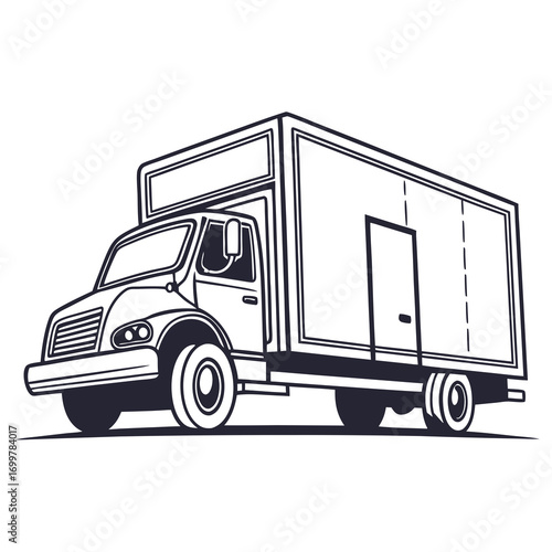 Dynamic monochrome graphic of a reliable cargo transport vehicle, symbolizing efficient logistics, professional delivery services, and moving solutions
