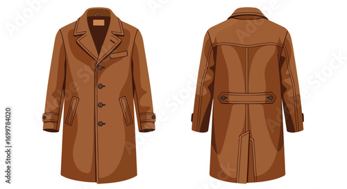 Detailed Illustration of a Brown Overcoat Depicting Front and Back Views for Fashion Design 150 150