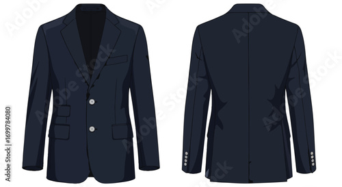Sophisticated navy blue blazer showcasing refined tailoring and classic design elements for professional attire presentations