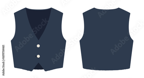 Formal attire waistcoat vector illustration showcases a sophisticated front and back view design for fashion or presentation purposes