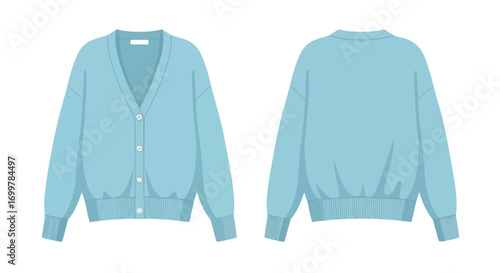 Minimalist Light Blue Cardigan Display Showing Front and Back Views for Fashion Design and Apparel Concepts