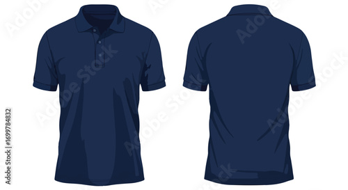 Navy polo shirt mockup showcasing front and back design for apparel presentations and fashion illustrations