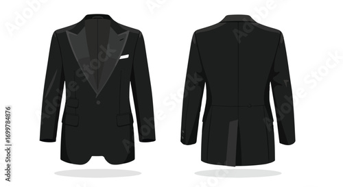 Elegant tuxedo illustration showcasing front and back views for formal wear design reference tool or fashion catalog item