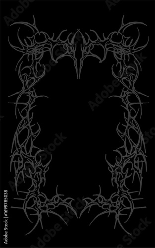 Tribal frame vector with sharp ornamental shapes, ideal for gothic borders, tattoo designs, posters, album covers, invitations, and dark decorative layouts.