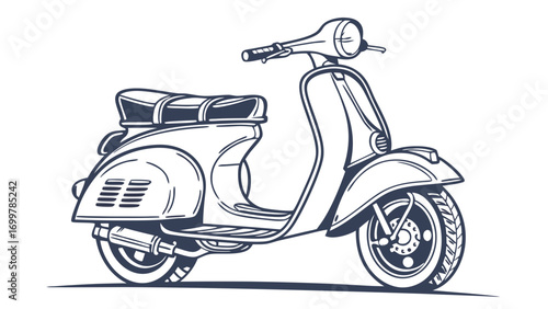 Detailed Line Art Illustration of a Classic Vintage Scooter, Evoking Retro Transportation and Timeless Style for Design Projects and Automotive Themes