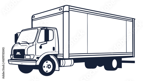 Professional Outline Illustration of a Commercial Cargo Truck for Logistics and Delivery Services, Ideal for Business Transport and Shipping Concepts
