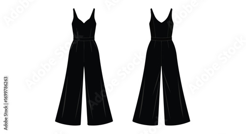Elegant black jumpsuit fashion sketch showcasing modern style and feminine silhouette for apparel design and merchandising