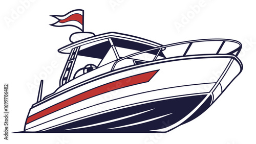 Clean vector motorboat illustration, perfect for representing marine transport, leisure cruises, or aquatic events and travel