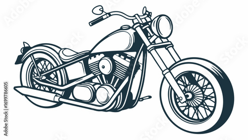 Detailed vintage motorcycle illustration showcasing classic design elements and powerful engineering for automotive themed graphics and retro apparel projects