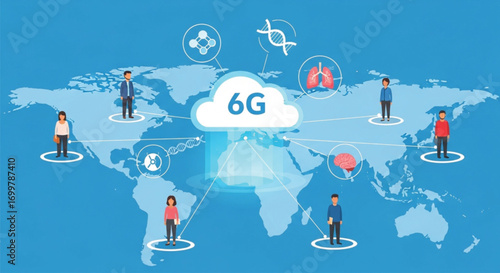 Global Connectivity and Innovation: 6G Technology Connecting People Worldwide. EPS Vector